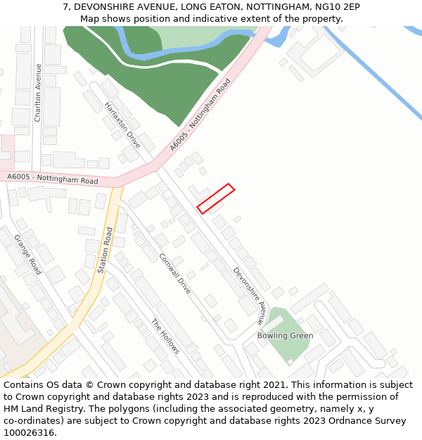 7, DEVONSHIRE AVENUE, LONG EATON, NOTTINGHAM, NG10 2EP: Location map and indicative extent of plot