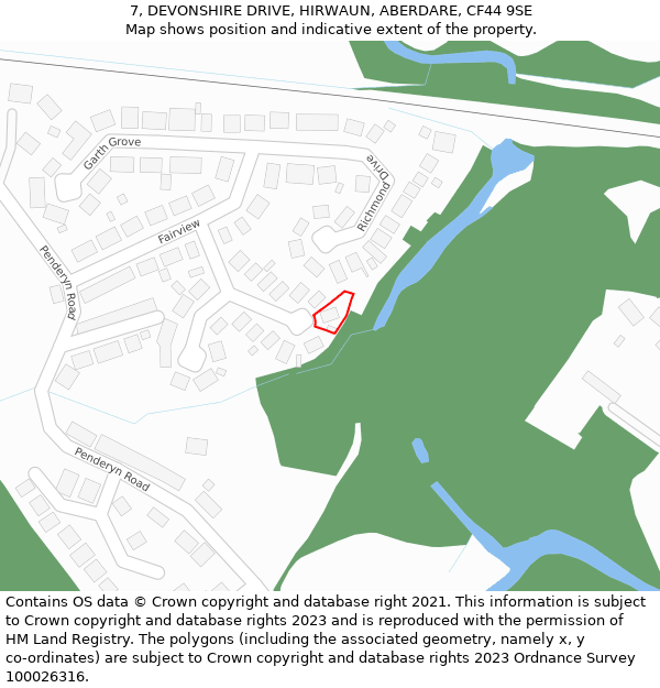 7, DEVONSHIRE DRIVE, HIRWAUN, ABERDARE, CF44 9SE: Location map and indicative extent of plot