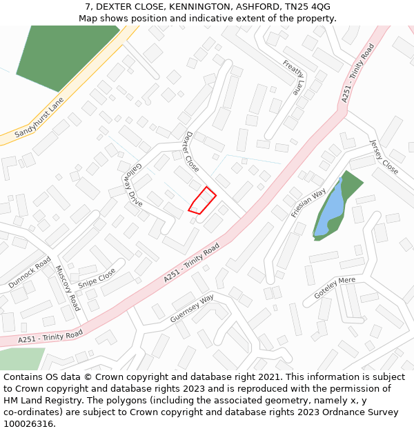 7, DEXTER CLOSE, KENNINGTON, ASHFORD, TN25 4QG: Location map and indicative extent of plot