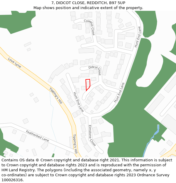 7, DIDCOT CLOSE, REDDITCH, B97 5UP: Location map and indicative extent of plot