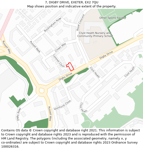 7, DIGBY DRIVE, EXETER, EX2 7QU: Location map and indicative extent of plot