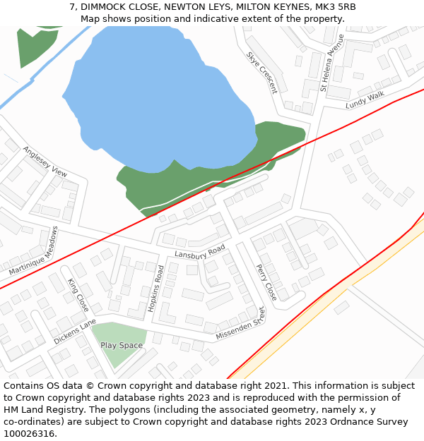 7, DIMMOCK CLOSE, NEWTON LEYS, MILTON KEYNES, MK3 5RB: Location map and indicative extent of plot