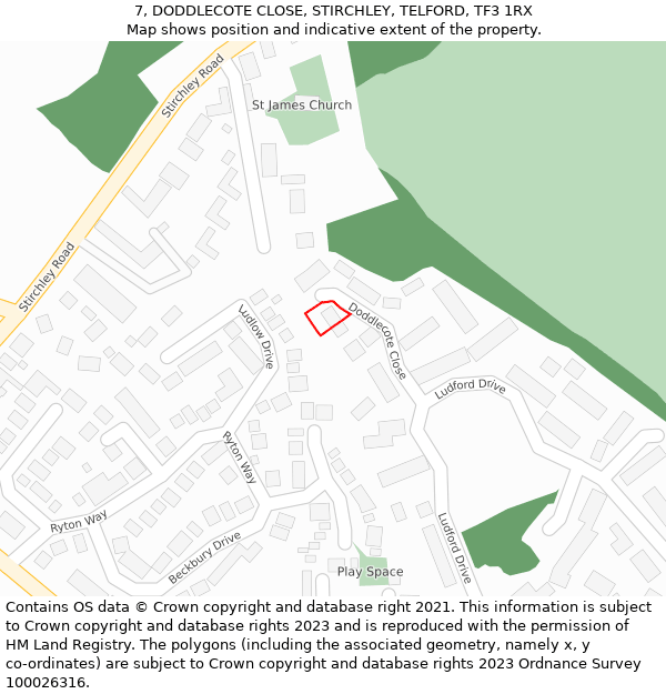 7, DODDLECOTE CLOSE, STIRCHLEY, TELFORD, TF3 1RX: Location map and indicative extent of plot
