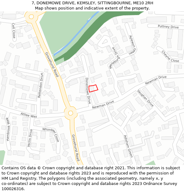 7, DONEMOWE DRIVE, KEMSLEY, SITTINGBOURNE, ME10 2RH: Location map and indicative extent of plot