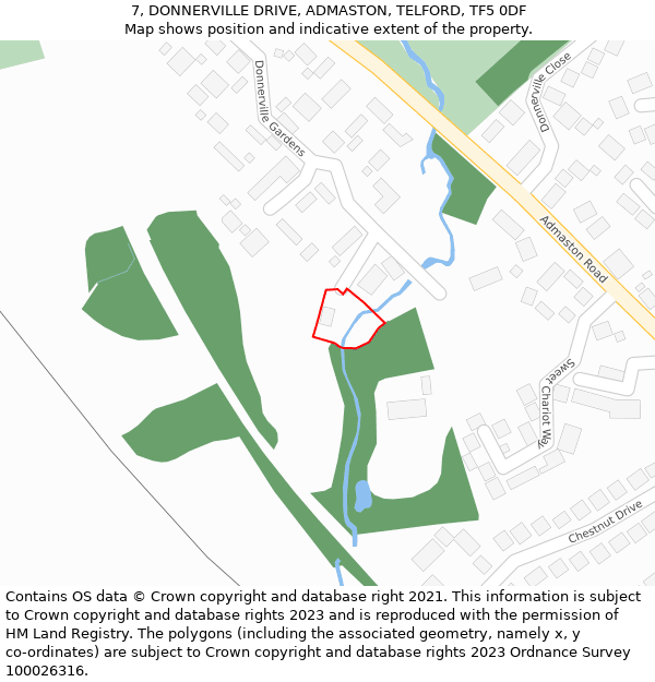 7, DONNERVILLE DRIVE, ADMASTON, TELFORD, TF5 0DF: Location map and indicative extent of plot