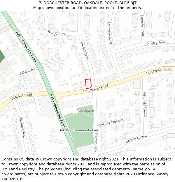 7, DORCHESTER ROAD, OAKDALE, POOLE, BH15 3JT: Location map and indicative extent of plot