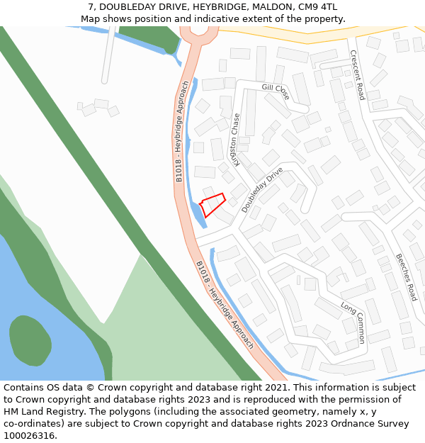 7, DOUBLEDAY DRIVE, HEYBRIDGE, MALDON, CM9 4TL: Location map and indicative extent of plot