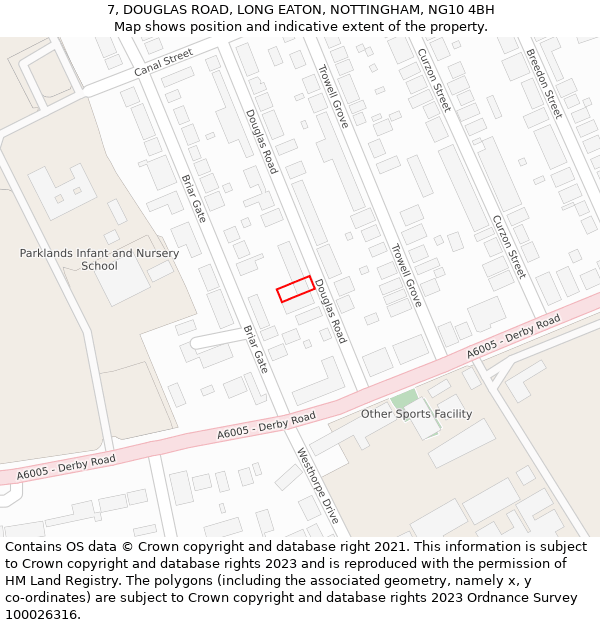 7, DOUGLAS ROAD, LONG EATON, NOTTINGHAM, NG10 4BH: Location map and indicative extent of plot