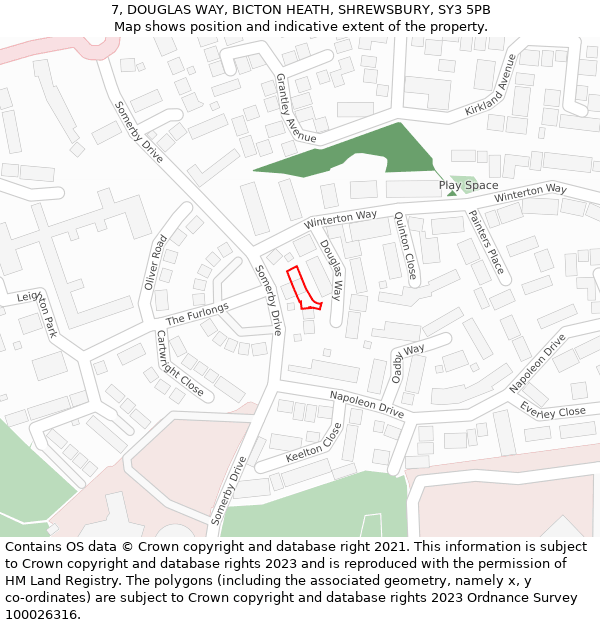 7, DOUGLAS WAY, BICTON HEATH, SHREWSBURY, SY3 5PB: Location map and indicative extent of plot