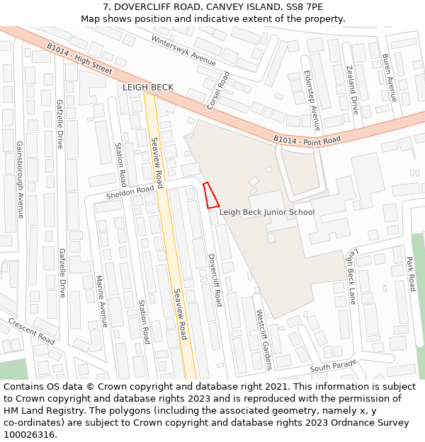 7, DOVERCLIFF ROAD, CANVEY ISLAND, SS8 7PE: Location map and indicative extent of plot