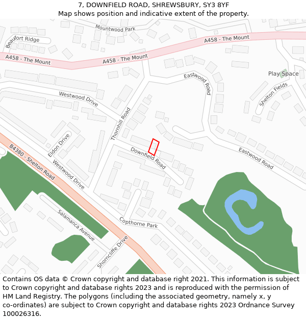 7, DOWNFIELD ROAD, SHREWSBURY, SY3 8YF: Location map and indicative extent of plot