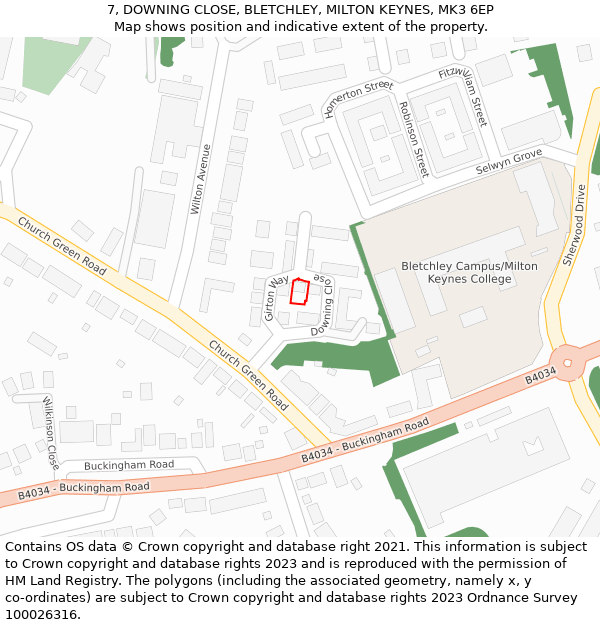 7, DOWNING CLOSE, BLETCHLEY, MILTON KEYNES, MK3 6EP: Location map and indicative extent of plot