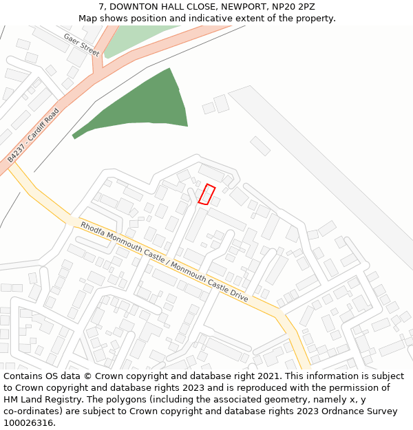 7, DOWNTON HALL CLOSE, NEWPORT, NP20 2PZ: Location map and indicative extent of plot