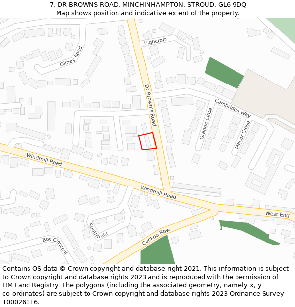 7, DR BROWNS ROAD, MINCHINHAMPTON, STROUD, GL6 9DQ: Location map and indicative extent of plot