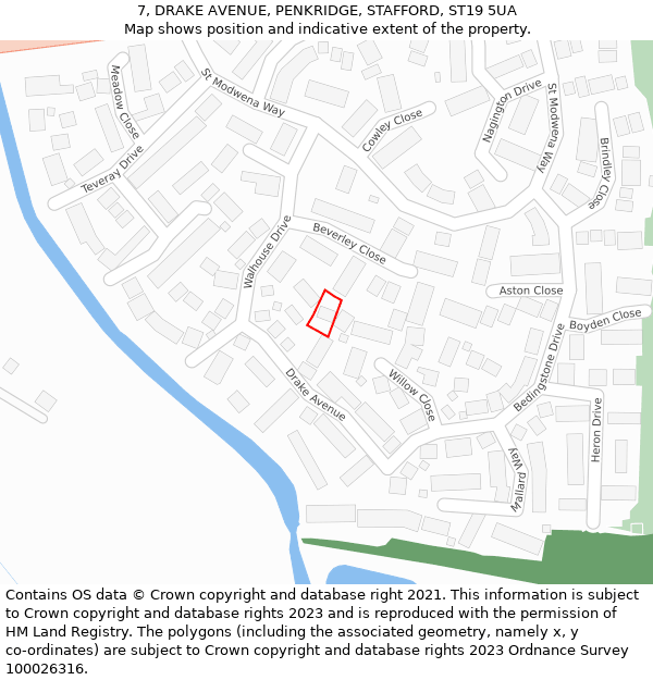 7, DRAKE AVENUE, PENKRIDGE, STAFFORD, ST19 5UA: Location map and indicative extent of plot