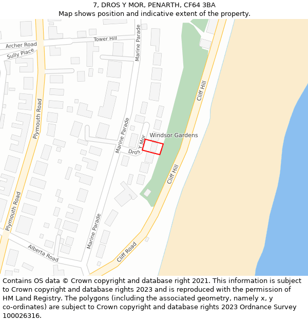 7, DROS Y MOR, PENARTH, CF64 3BA: Location map and indicative extent of plot