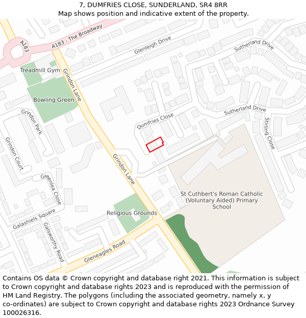 7, DUMFRIES CLOSE, SUNDERLAND, SR4 8RR: Location map and indicative extent of plot