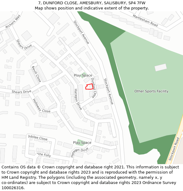 7, DUNFORD CLOSE, AMESBURY, SALISBURY, SP4 7FW: Location map and indicative extent of plot