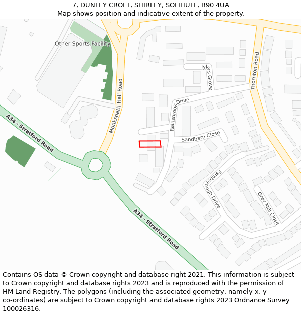 7, DUNLEY CROFT, SHIRLEY, SOLIHULL, B90 4UA: Location map and indicative extent of plot