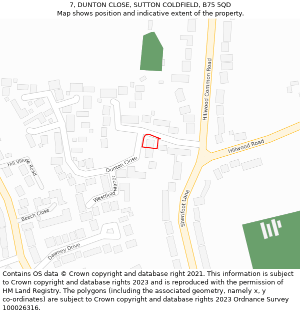 7, DUNTON CLOSE, SUTTON COLDFIELD, B75 5QD: Location map and indicative extent of plot