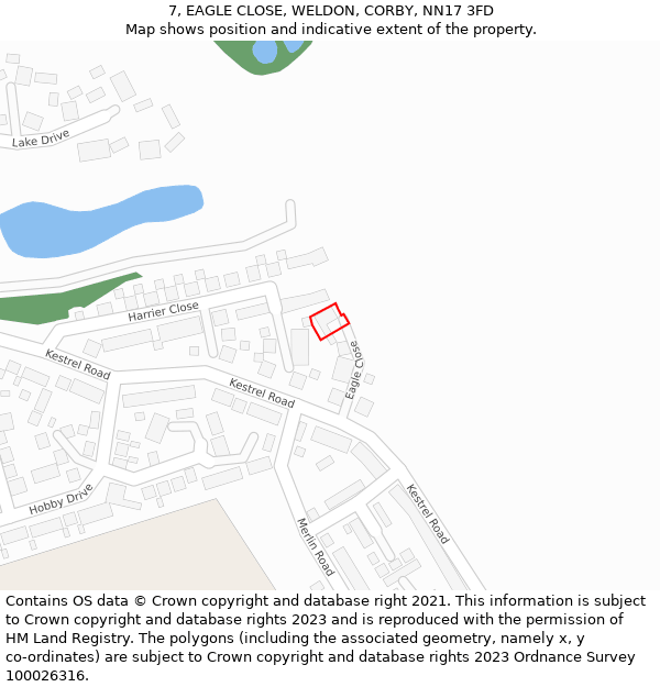 7, EAGLE CLOSE, WELDON, CORBY, NN17 3FD: Location map and indicative extent of plot