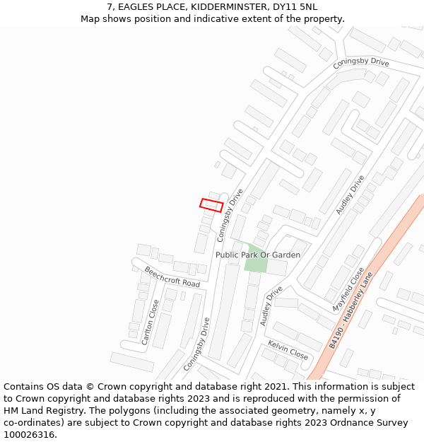 7, EAGLES PLACE, KIDDERMINSTER, DY11 5NL: Location map and indicative extent of plot