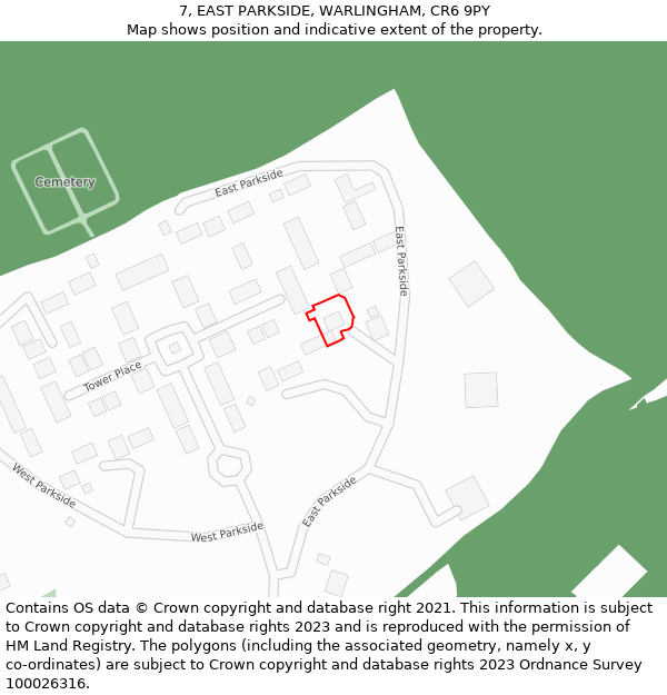 7, EAST PARKSIDE, WARLINGHAM, CR6 9PY: Location map and indicative extent of plot