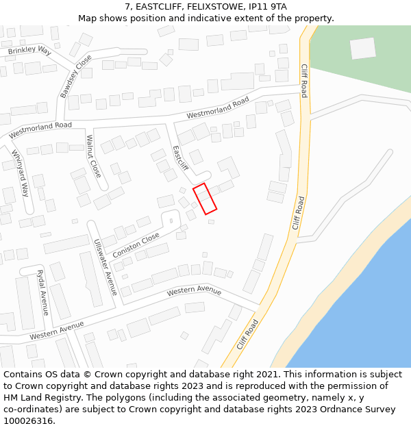 7, EASTCLIFF, FELIXSTOWE, IP11 9TA: Location map and indicative extent of plot