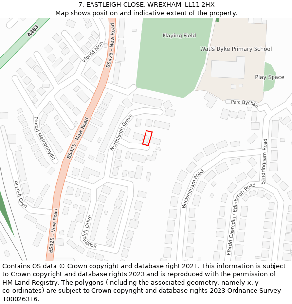 7, EASTLEIGH CLOSE, WREXHAM, LL11 2HX: Location map and indicative extent of plot