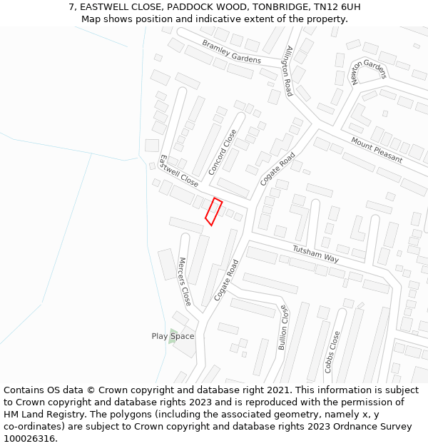 7, EASTWELL CLOSE, PADDOCK WOOD, TONBRIDGE, TN12 6UH: Location map and indicative extent of plot