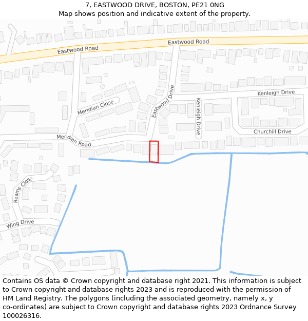 7, EASTWOOD DRIVE, BOSTON, PE21 0NG: Location map and indicative extent of plot