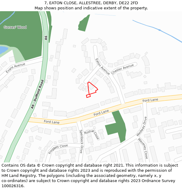 7, EATON CLOSE, ALLESTREE, DERBY, DE22 2FD: Location map and indicative extent of plot