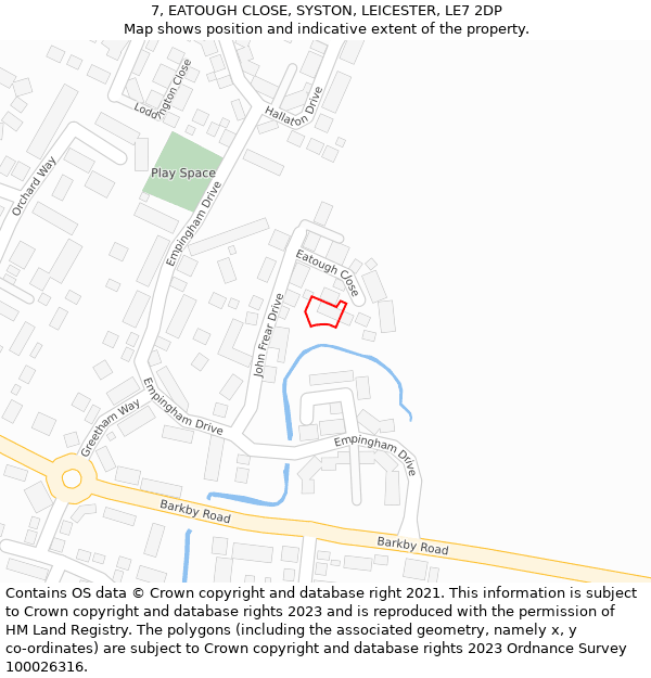 7, EATOUGH CLOSE, SYSTON, LEICESTER, LE7 2DP: Location map and indicative extent of plot