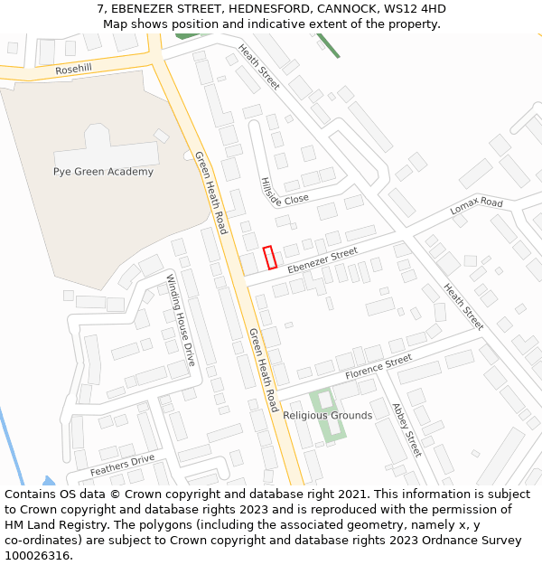 7, EBENEZER STREET, HEDNESFORD, CANNOCK, WS12 4HD: Location map and indicative extent of plot