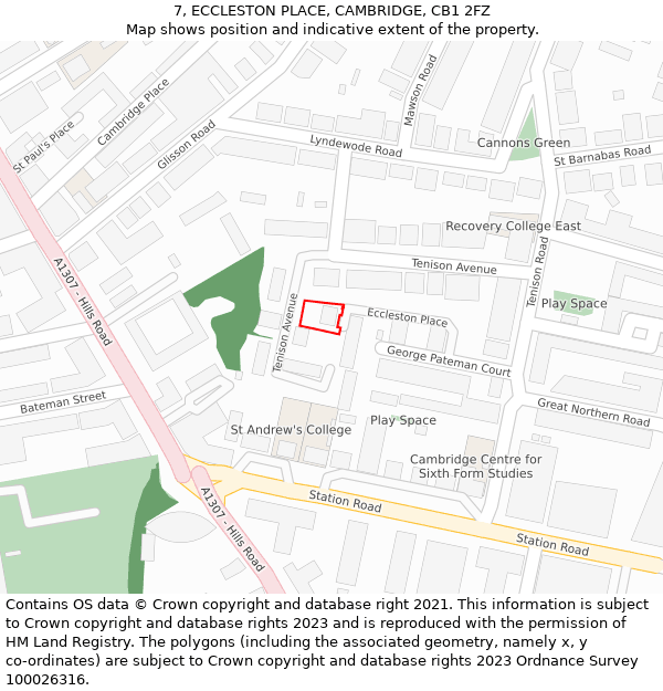 7, ECCLESTON PLACE, CAMBRIDGE, CB1 2FZ: Location map and indicative extent of plot