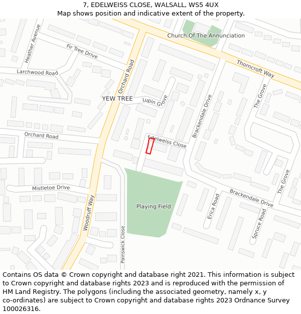7, EDELWEISS CLOSE, WALSALL, WS5 4UX: Location map and indicative extent of plot