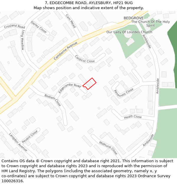 7, EDGECOMBE ROAD, AYLESBURY, HP21 9UG: Location map and indicative extent of plot