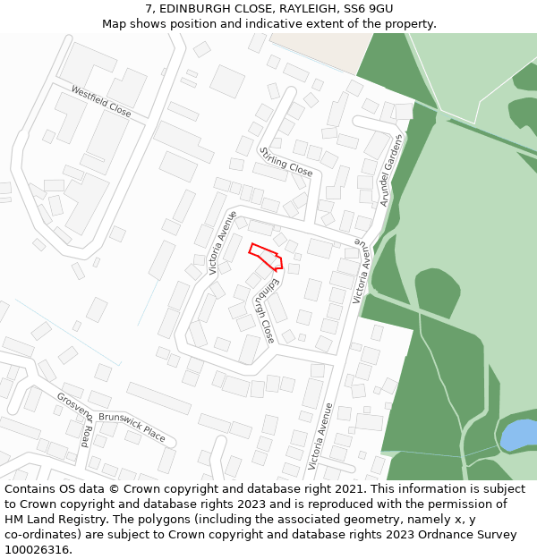 7, EDINBURGH CLOSE, RAYLEIGH, SS6 9GU: Location map and indicative extent of plot