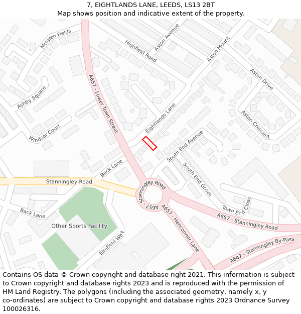 7, EIGHTLANDS LANE, LEEDS, LS13 2BT: Location map and indicative extent of plot