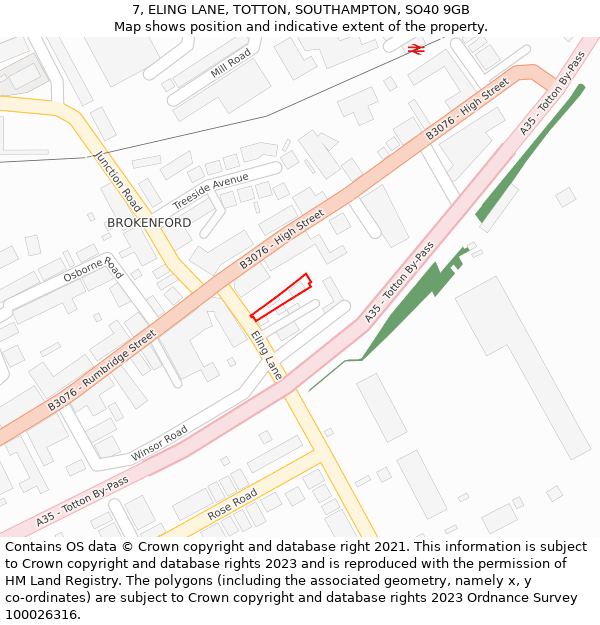 7, ELING LANE, TOTTON, SOUTHAMPTON, SO40 9GB: Location map and indicative extent of plot