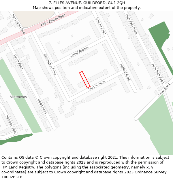 7, ELLES AVENUE, GUILDFORD, GU1 2QH: Location map and indicative extent of plot