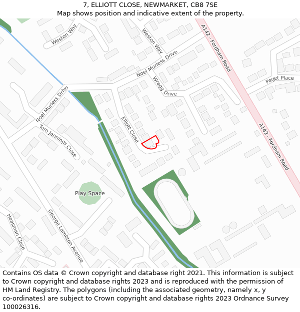 7, ELLIOTT CLOSE, NEWMARKET, CB8 7SE: Location map and indicative extent of plot