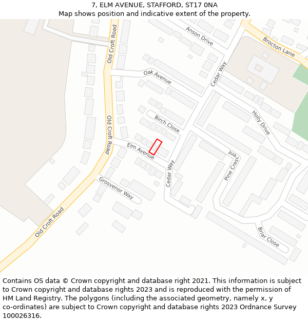 7, ELM AVENUE, STAFFORD, ST17 0NA: Location map and indicative extent of plot