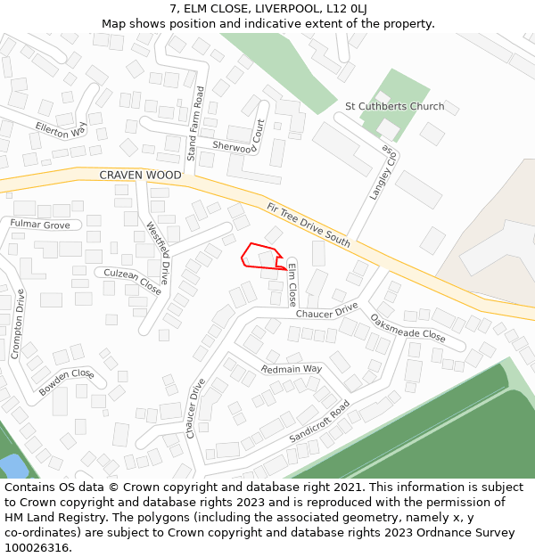 7, ELM CLOSE, LIVERPOOL, L12 0LJ: Location map and indicative extent of plot