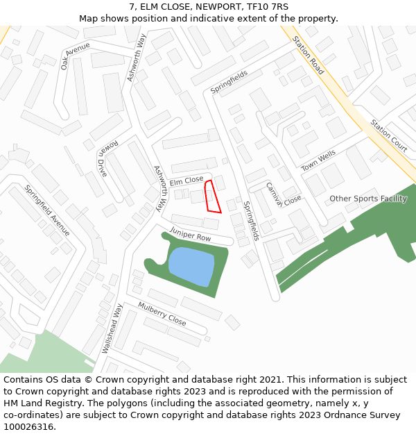 7, ELM CLOSE, NEWPORT, TF10 7RS: Location map and indicative extent of plot