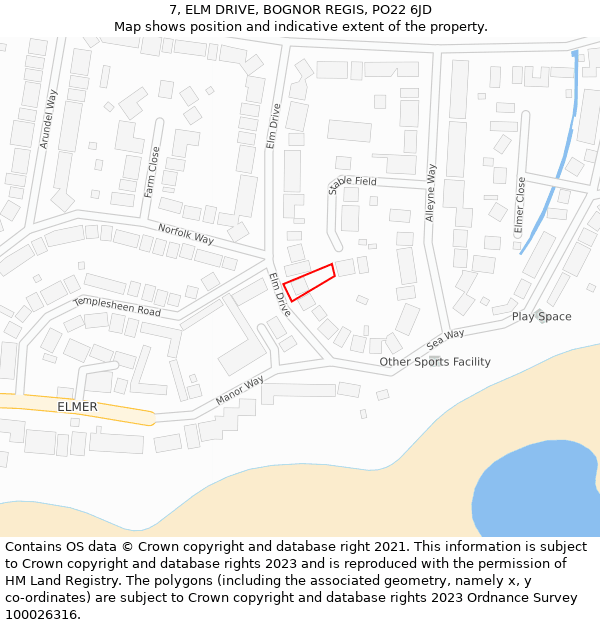 7, ELM DRIVE, BOGNOR REGIS, PO22 6JD: Location map and indicative extent of plot