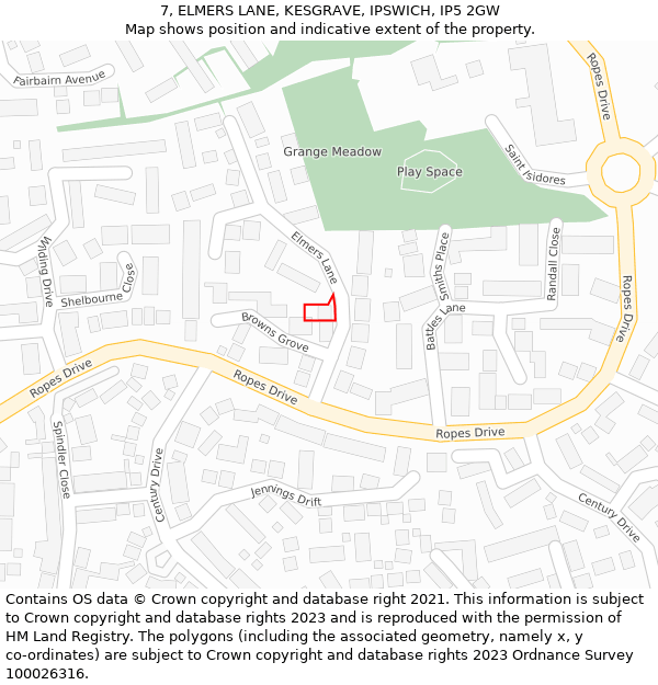 7, ELMERS LANE, KESGRAVE, IPSWICH, IP5 2GW: Location map and indicative extent of plot