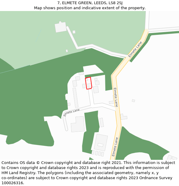 7, ELMETE GREEN, LEEDS, LS8 2SJ: Location map and indicative extent of plot