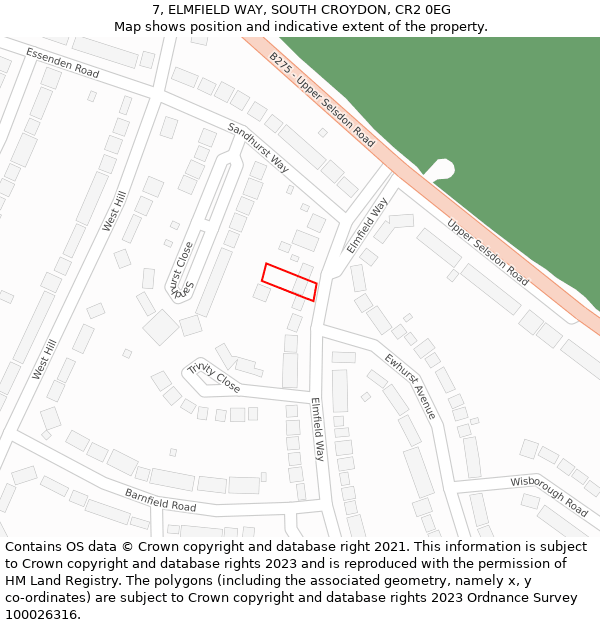 7, ELMFIELD WAY, SOUTH CROYDON, CR2 0EG: Location map and indicative extent of plot