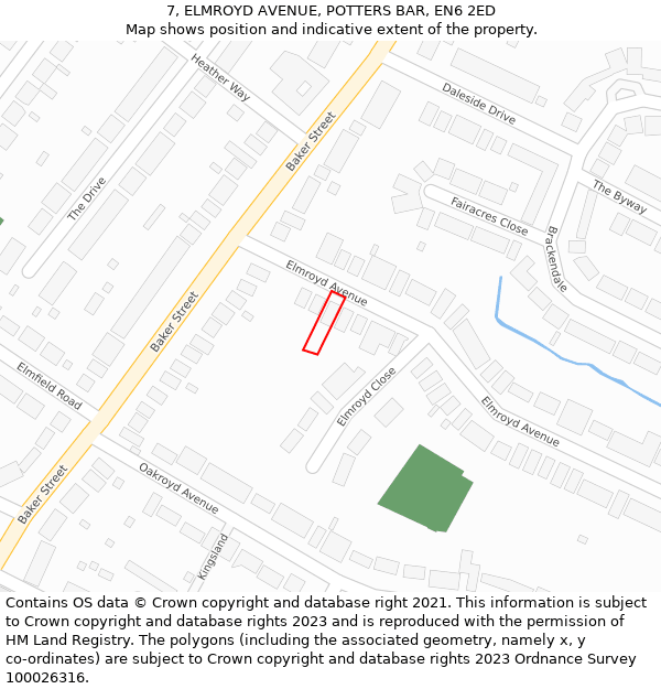 7, ELMROYD AVENUE, POTTERS BAR, EN6 2ED: Location map and indicative extent of plot